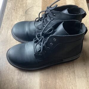 Cat & Jack Boys Faux Leather Lace Up Boots Miller Size Youth 5 Black Outdoor